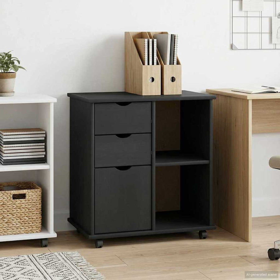 Rolling Kast Grijs 63,5 x 39 x 65,5 cm Massief Vurenhout