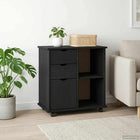 Rolling Cabinet Black 63.5 x 39 x 65.5 cm Solid Spruce Wood