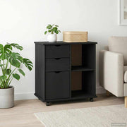Rolling kast 63,5x39x65,5 cm massief vurenhout zwart