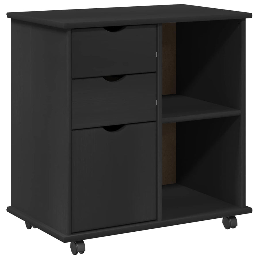 Rolling Kast Zwart 63,5 x 39 x 65,5 cm Massief Vurenhout