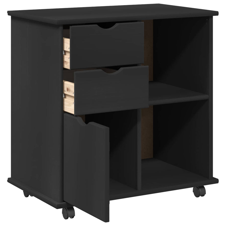 Rolling Kast Zwart 63,5 x 39 x 65,5 cm Massief Vurenhout