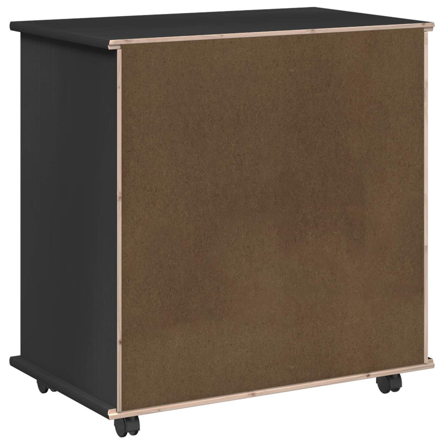 Rolling Kast Zwart 63,5 x 39 x 65,5 cm Massief Vurenhout