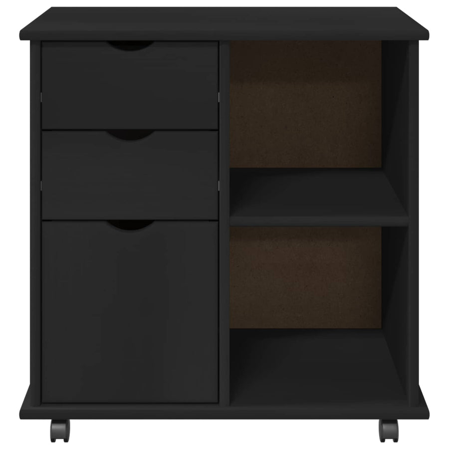 Rolling Kast Zwart 63,5 x 39 x 65,5 cm Massief Vurenhout