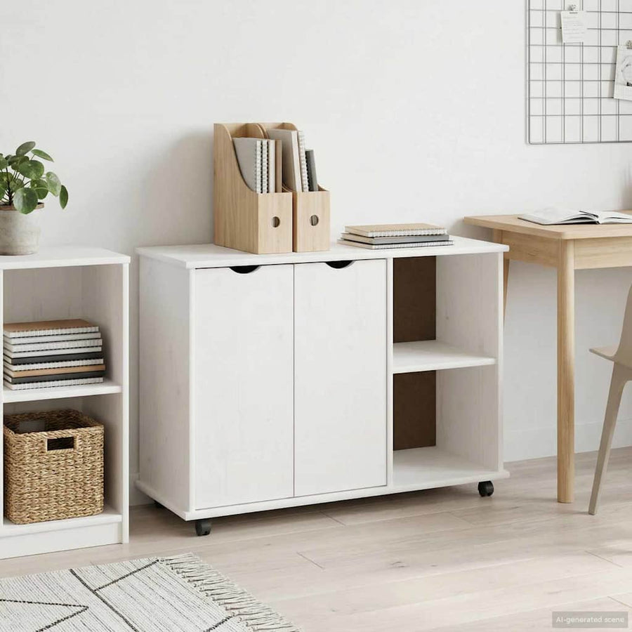 Rolling Kast met wiel Wit 100 x 39 x 65,5 cm Massief Vurenhout