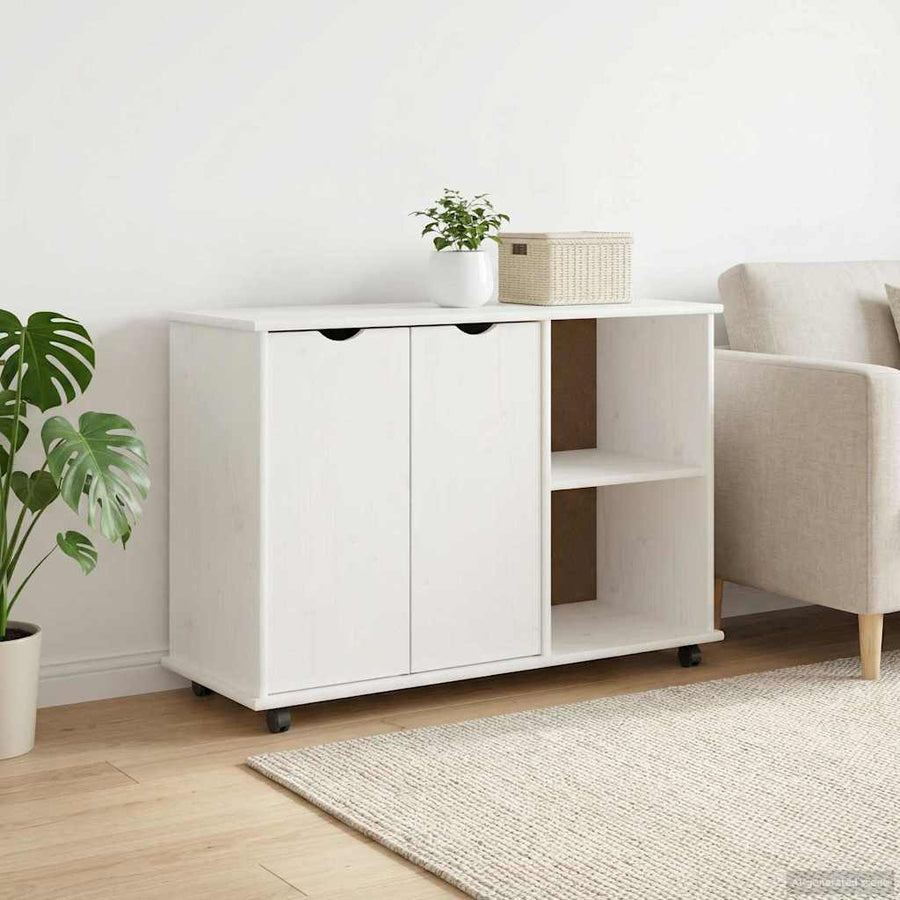 Rolling Kast met wiel Wit 100 x 39 x 65,5 cm Massief Vurenhout