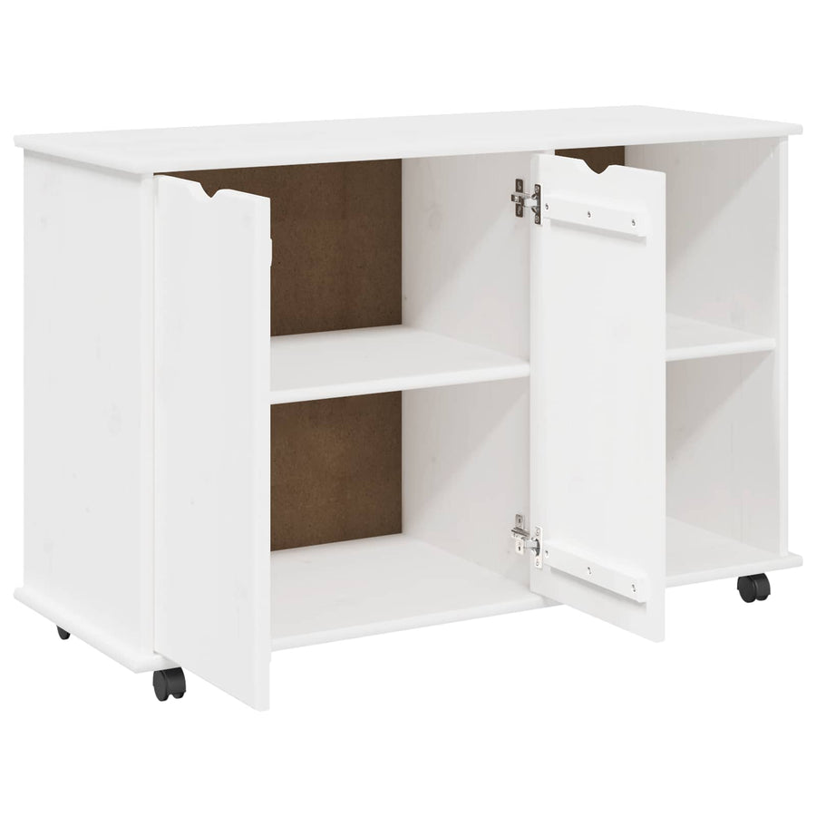 Rolling Kast met wiel Wit 100 x 39 x 65,5 cm Massief Vurenhout