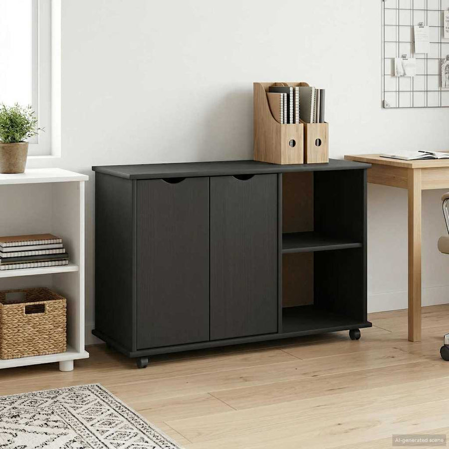 Rolling Kast Zwart 100 x 39 x 65,5 cm Massief Vurenhout