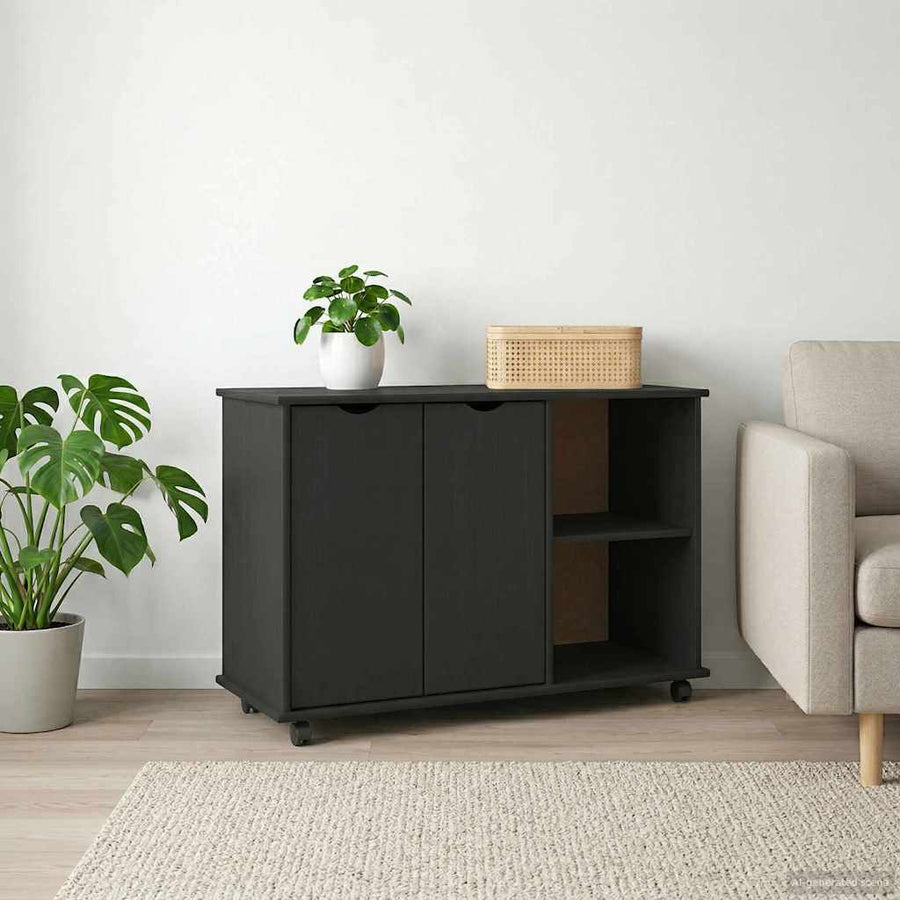 Rolling Kast Zwart 100 x 39 x 65,5 cm Massief Vurenhout