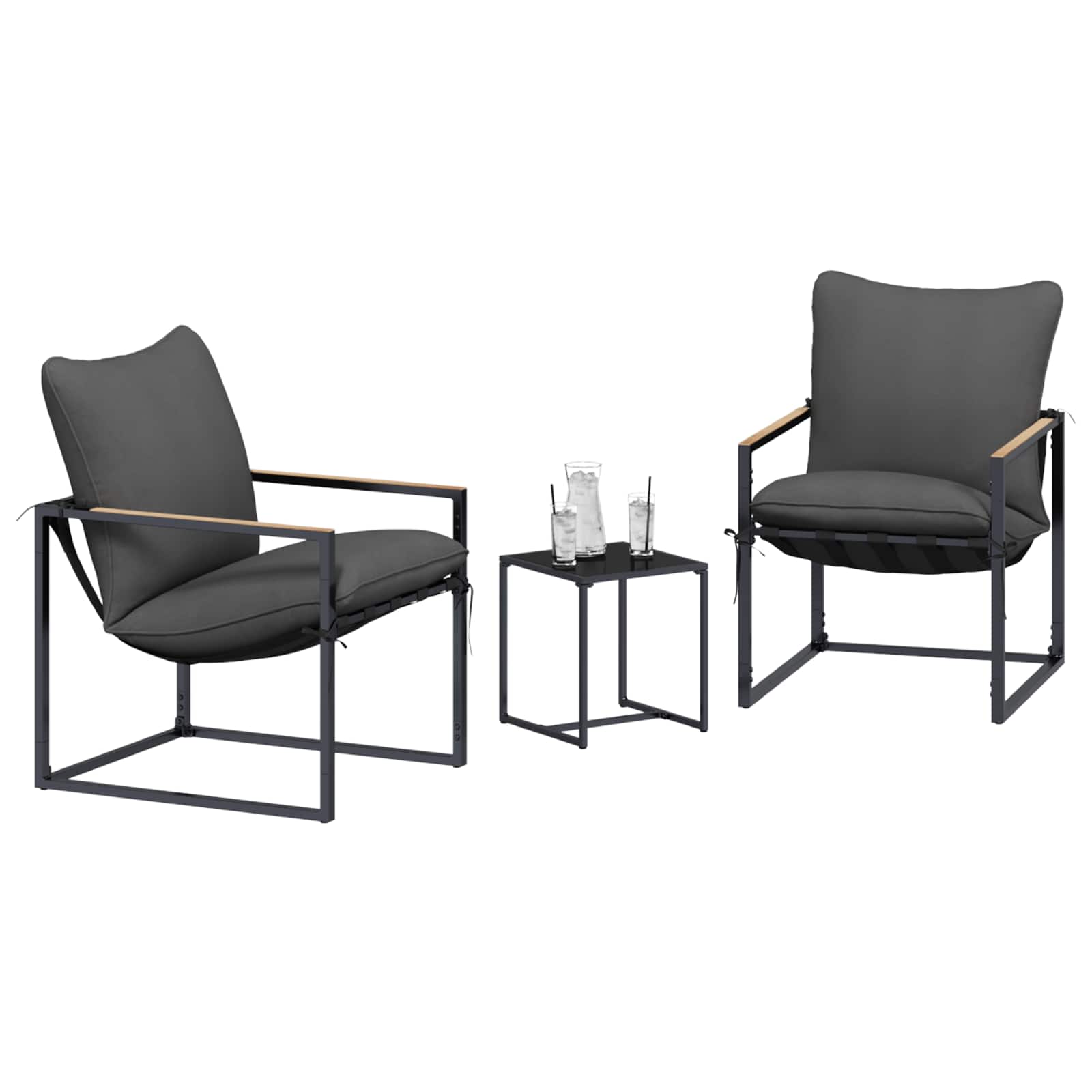 Tuinbankenset 3 pcs Zwart en Anthraciet Staal