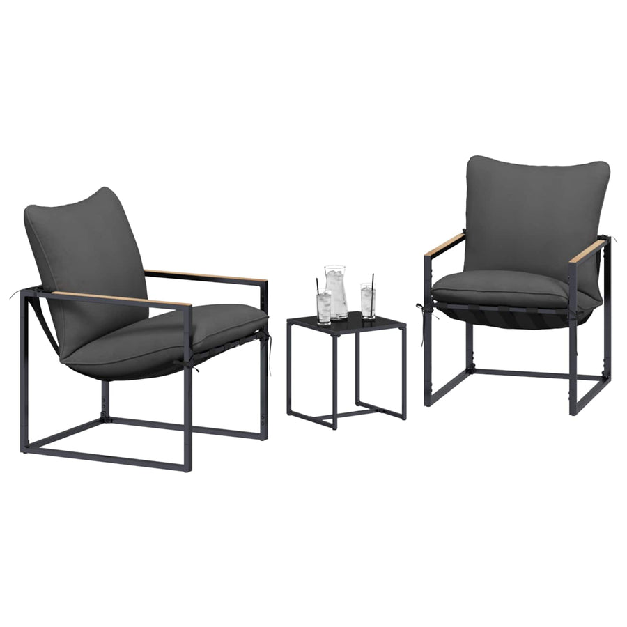 Tuinbankenset 3 pcs Zwart en Anthraciet Staal