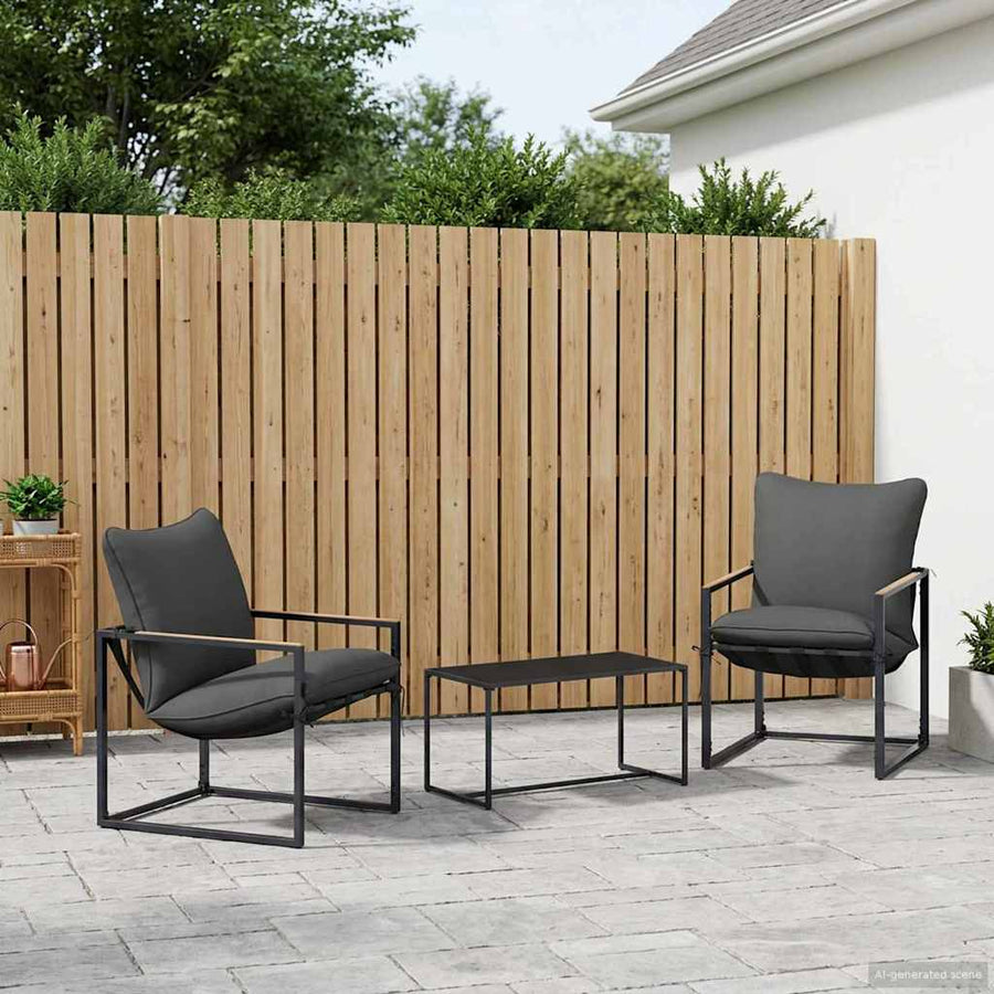 Tuinbankenset 3 pcs Zwart en Anthraciet Staal