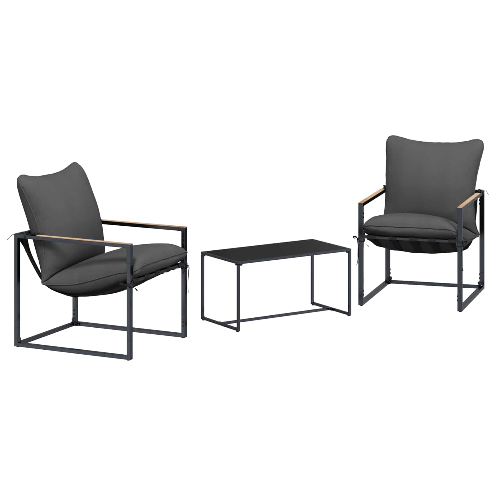 Tuinbankenset 3 pcs Zwart en Anthraciet Staal