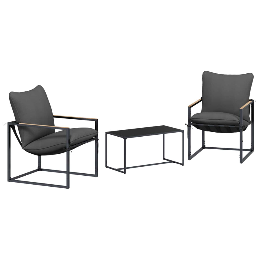 Tuinbankenset 3 pcs Zwart en Anthraciet Staal