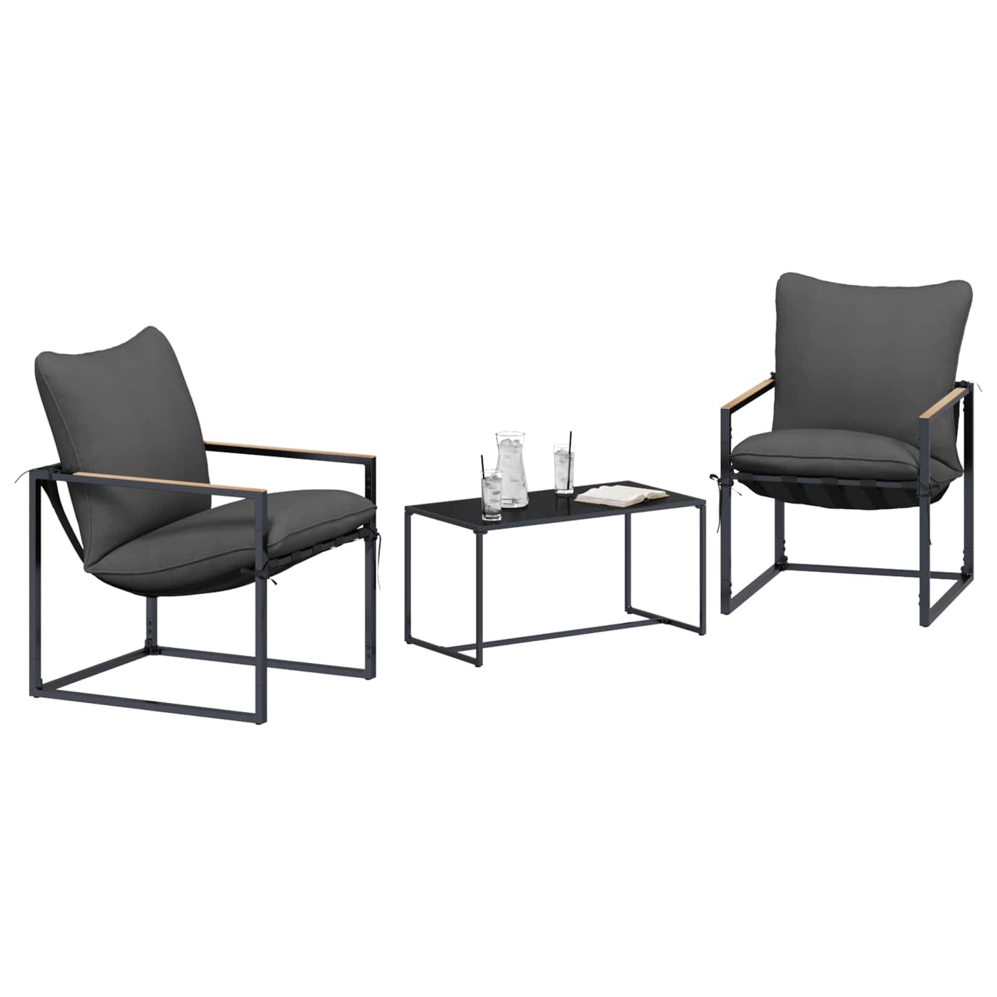 Tuinbankenset 3 pcs Zwart en Anthraciet Staal