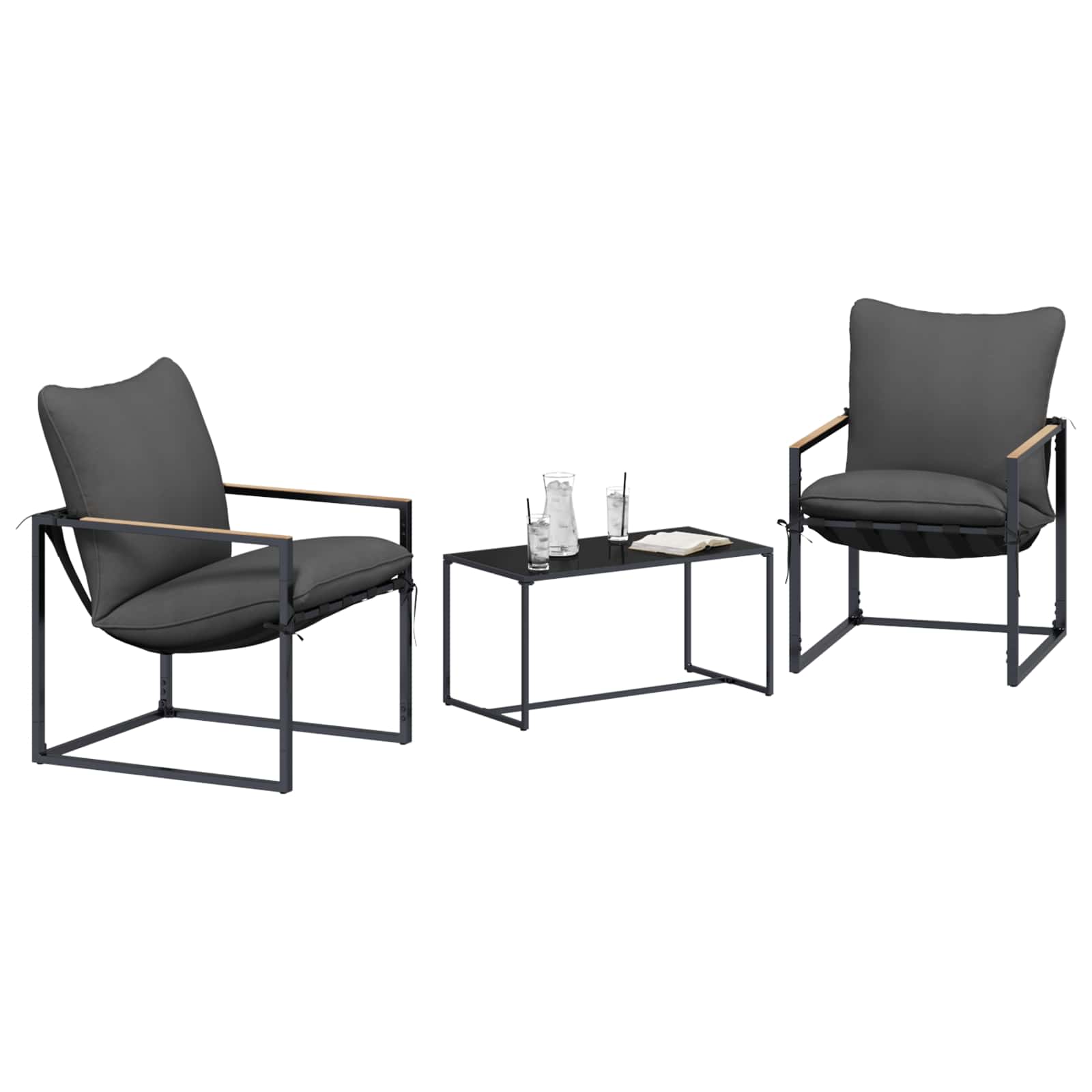 Tuinbankenset 3 pcs Zwart en Anthraciet Staal