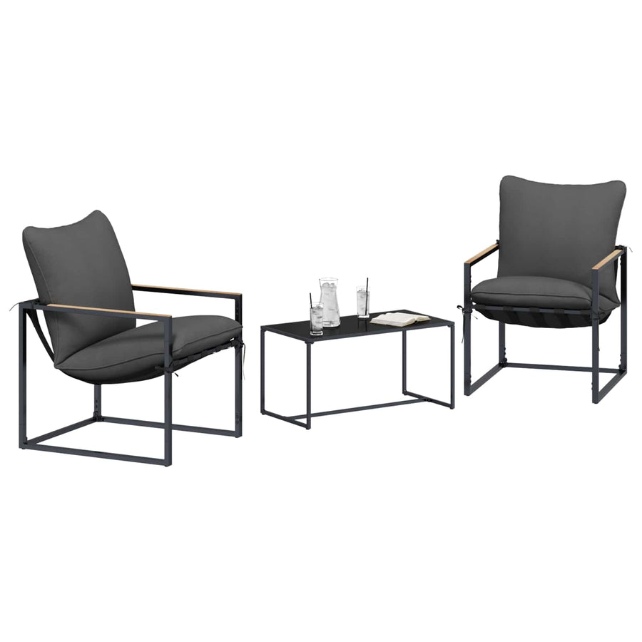 Tuinbankenset 3 pcs Zwart en Anthraciet Staal