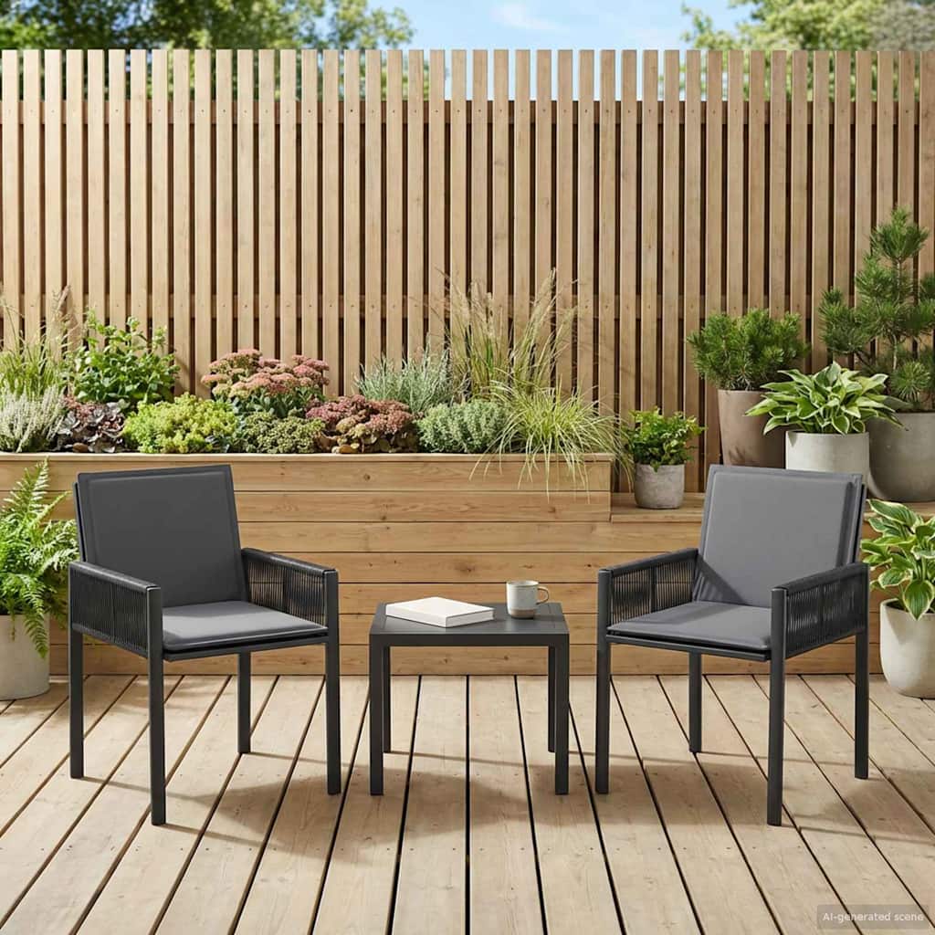 Tuinstoelen met kussen 6 pcs Zwart en Donkergrijs poly rattan
