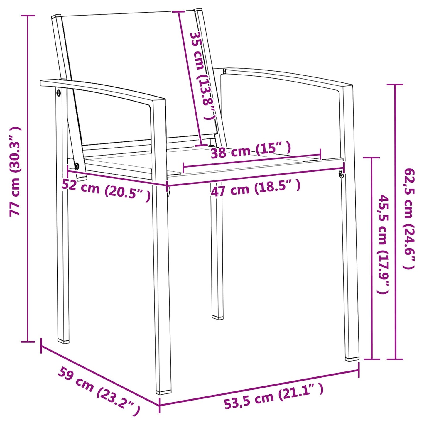 Tuinstoelen 2 pcs Zwart en Anthraciet 53,5 x 59 x 77 cm
