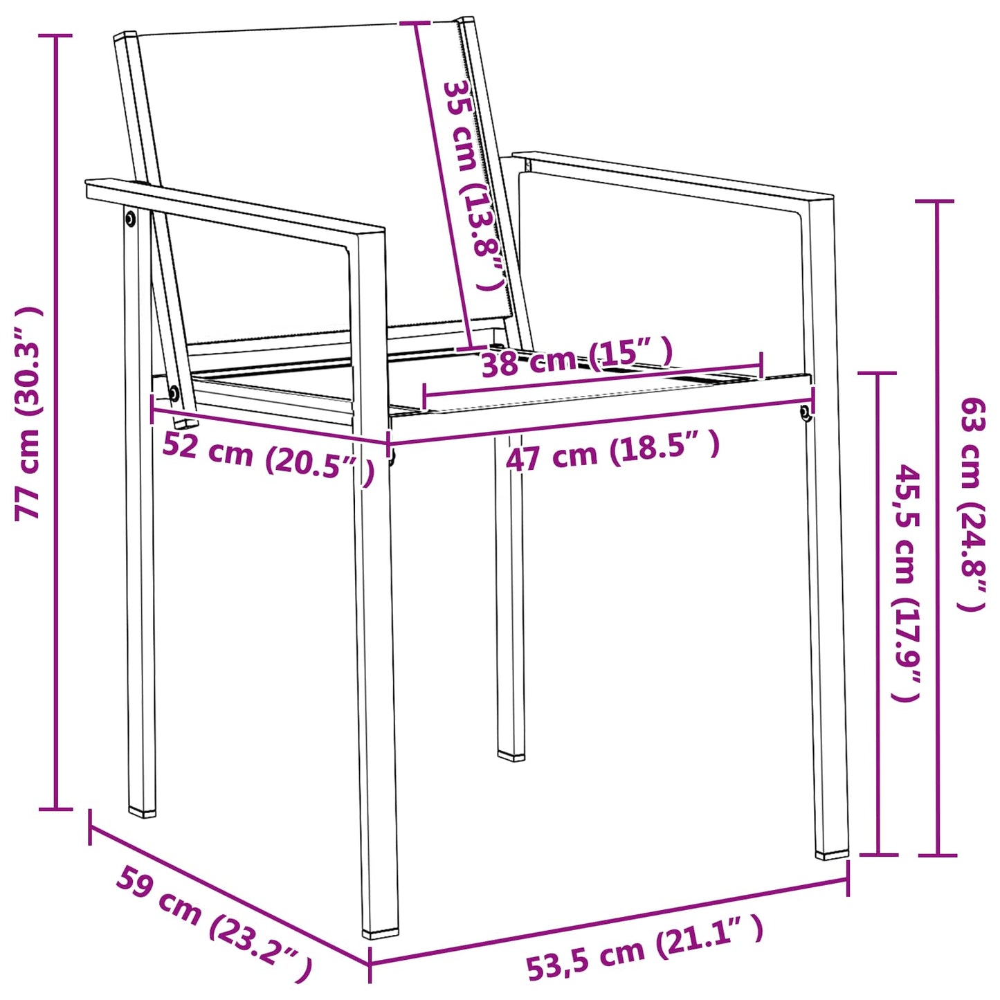 Tuinstoelen 2 pcs Zwart en Anthraciet 53,5 x 59 x 77 cm