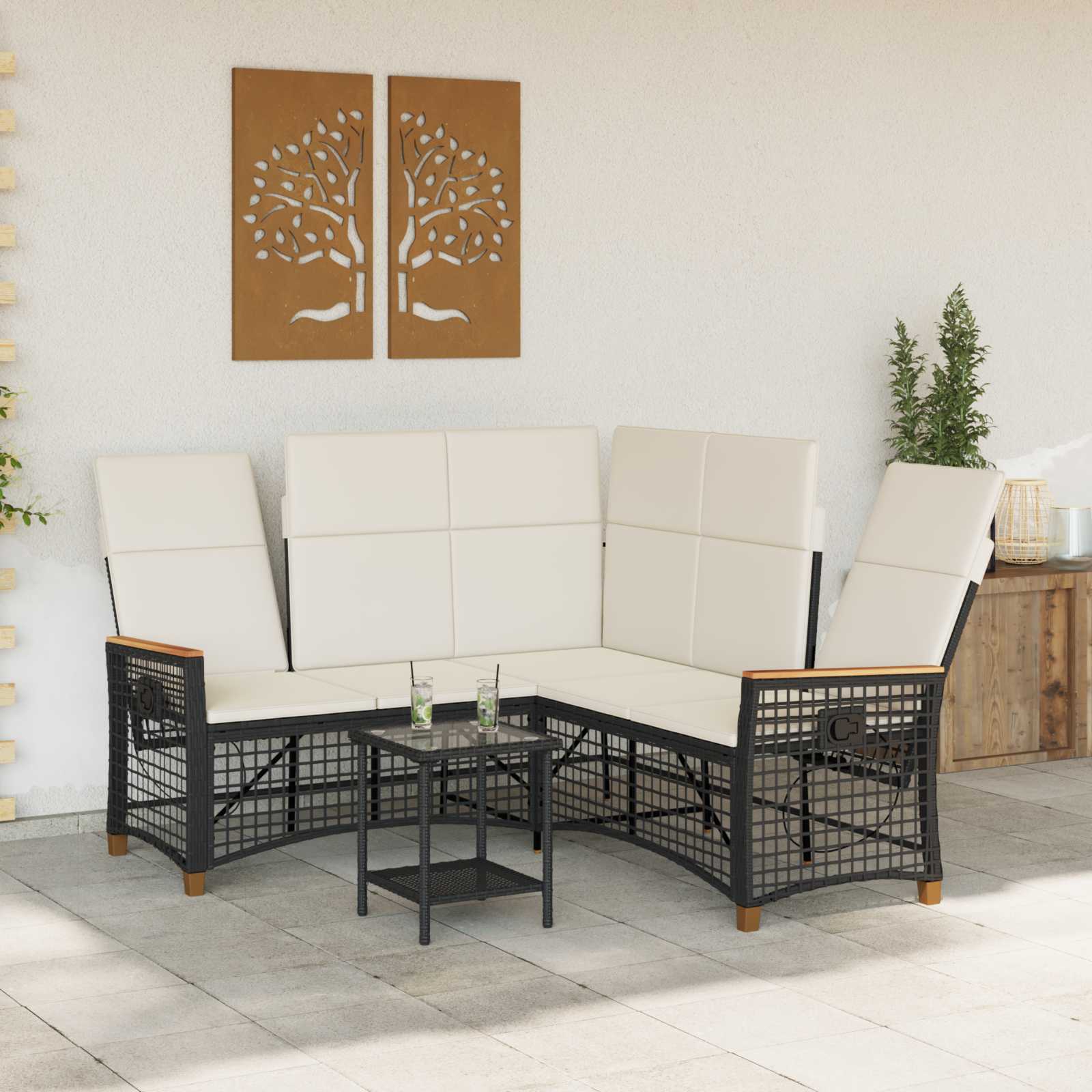 Tuin Ligbank Set Zwart en Cream Wit 164 x 164 x 112 cm
