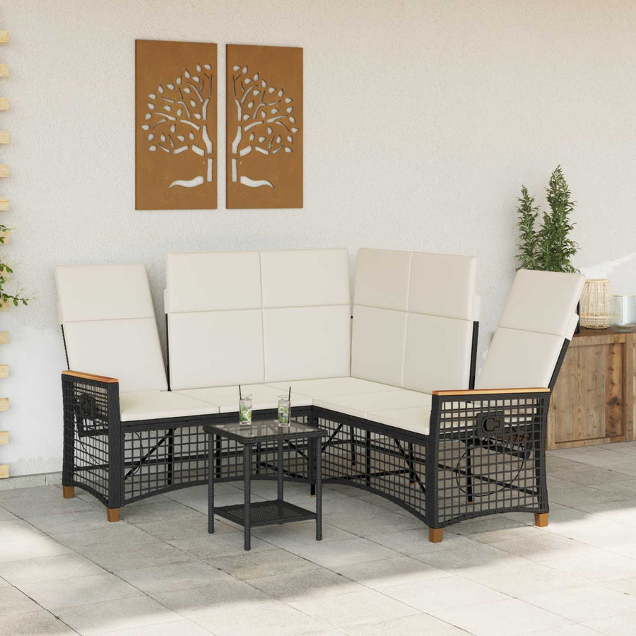 Tuin Ligbank Set Zwart en Cream Wit 164 x 164 x 112 cm