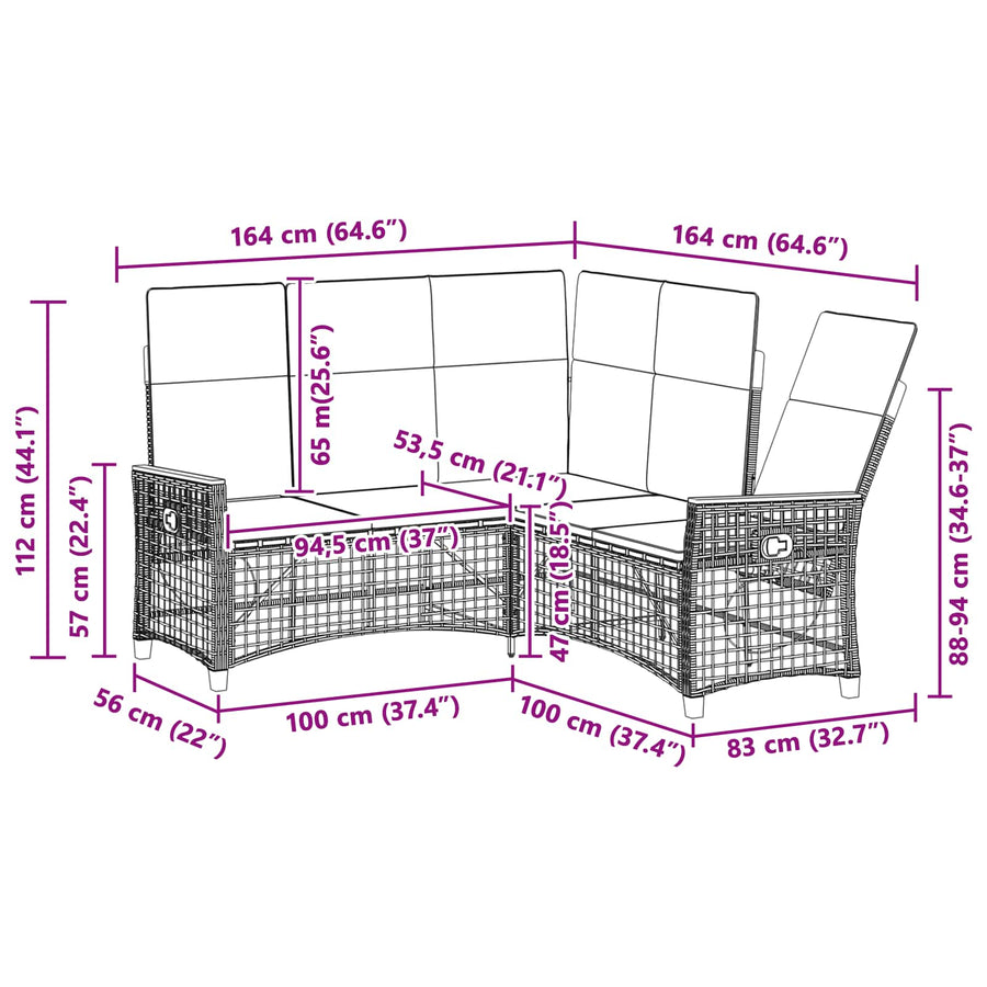 Tuin Ligbank Set Zwart en Cream Wit 164 x 164 x 112 cm