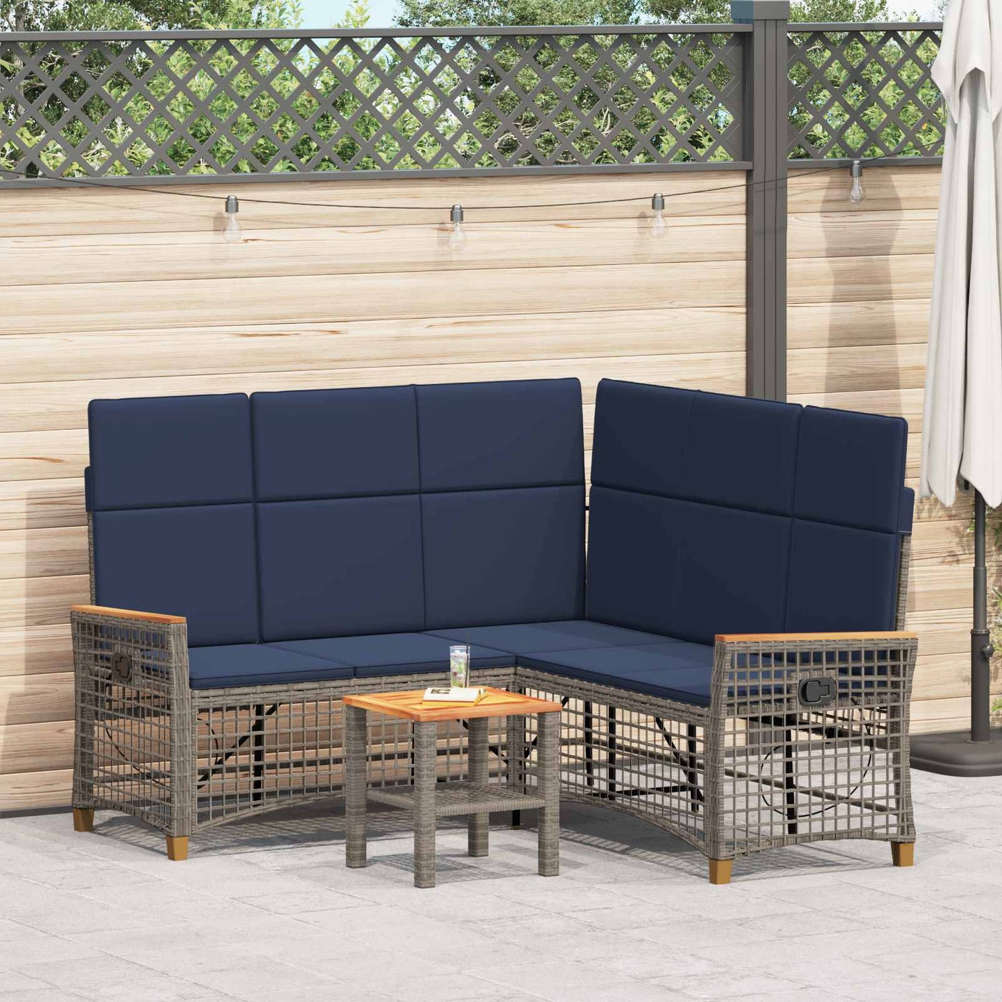 Tuin ligbankset Grijs en Marineblauw 164 x 164 x 112 cm