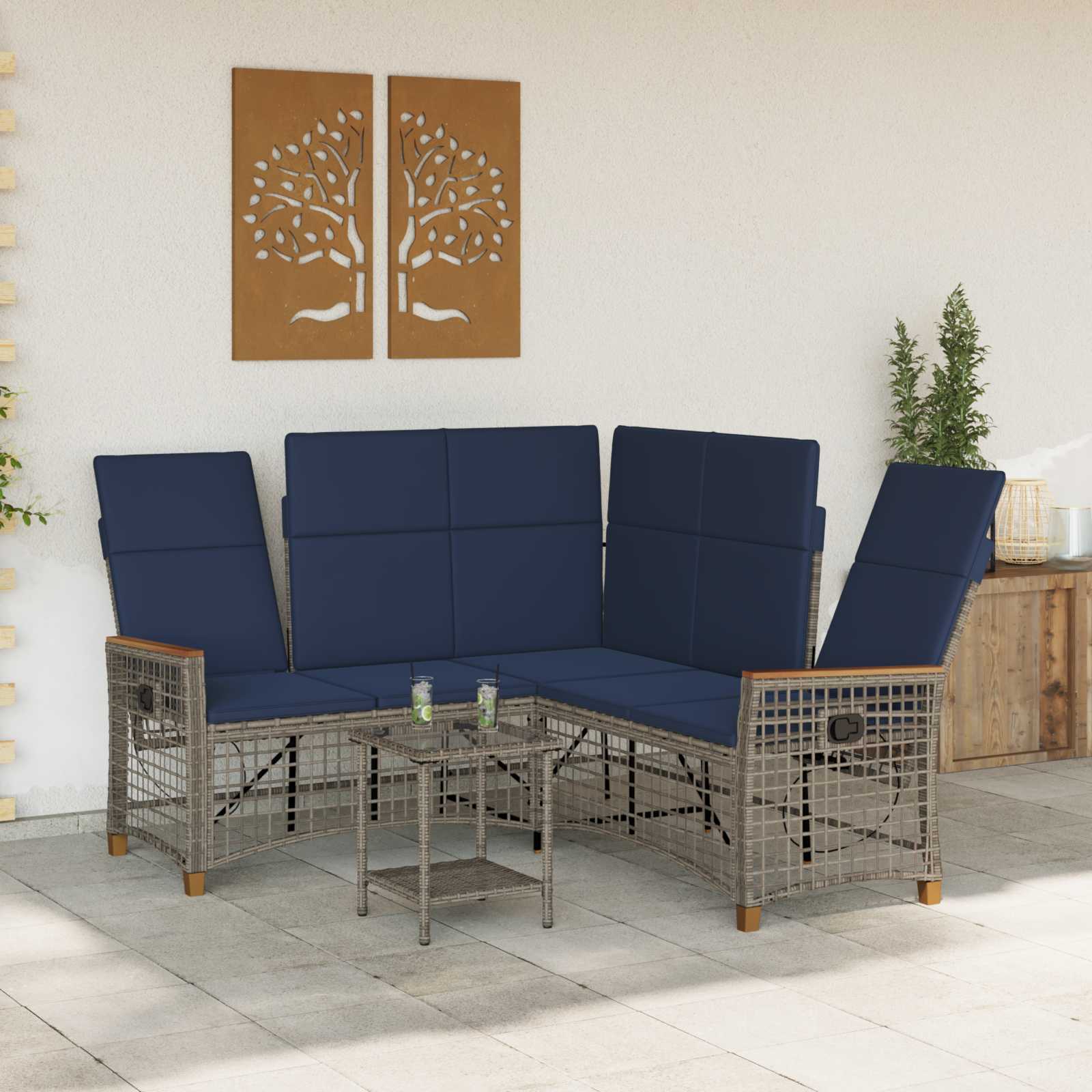 Tuin ligbankset Grijs en Marineblauw 164 x 164 x 112 cm