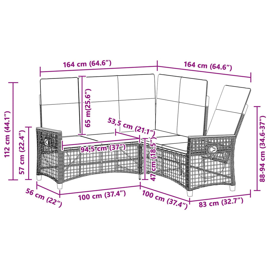 Tuin ligbankset Zwart en Turquoise 164 x 164 x 112 cm
