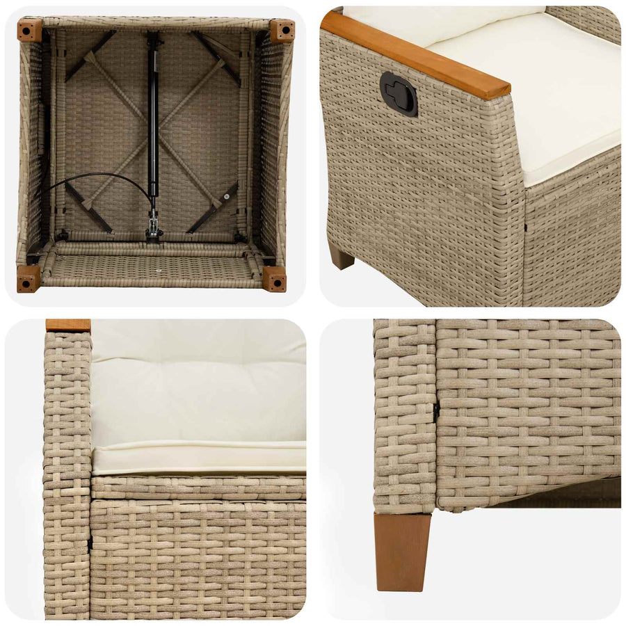 Verstelbare tuinstoel Beige en Crème 64 x 57,5 x 112 cm