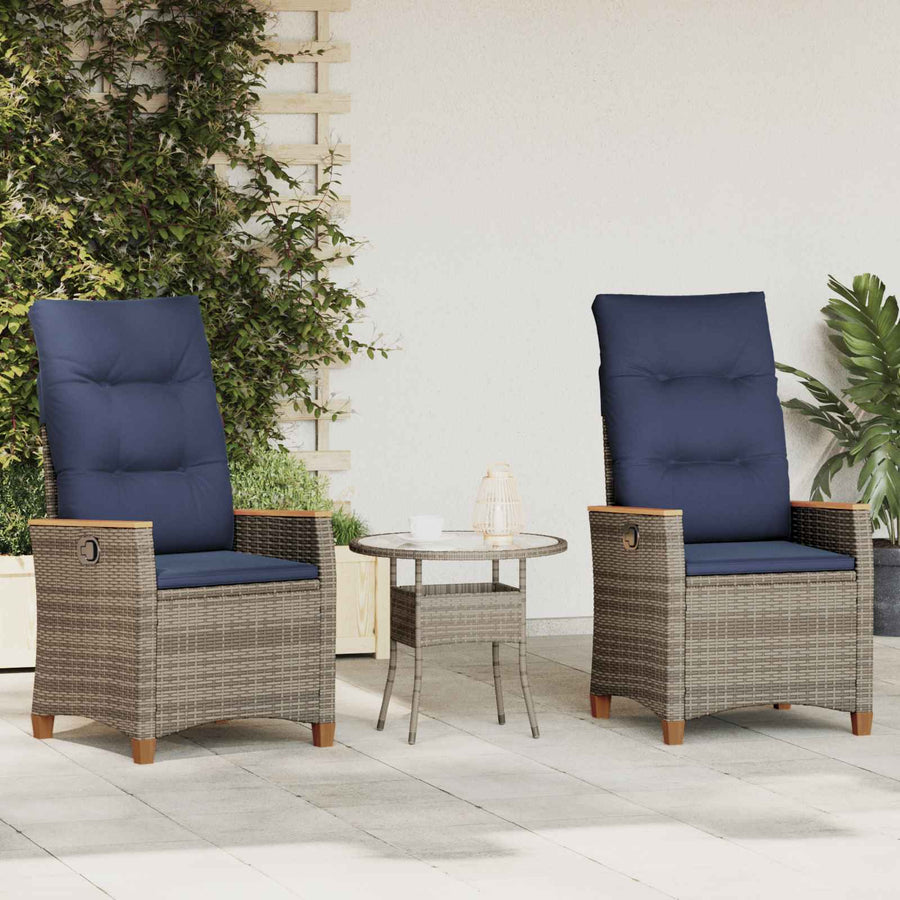 Verstelbare tuinstoel 2 pcs Grijs en Marineblauw poly rattan