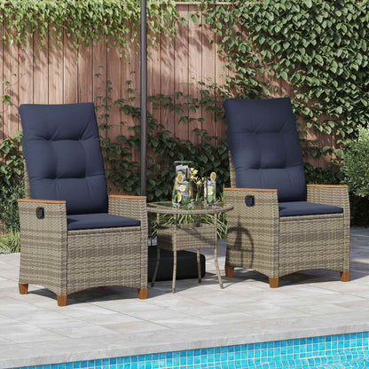 Verstelbare tuinstoel 2 pcs Grijs en Marineblauw poly rattan