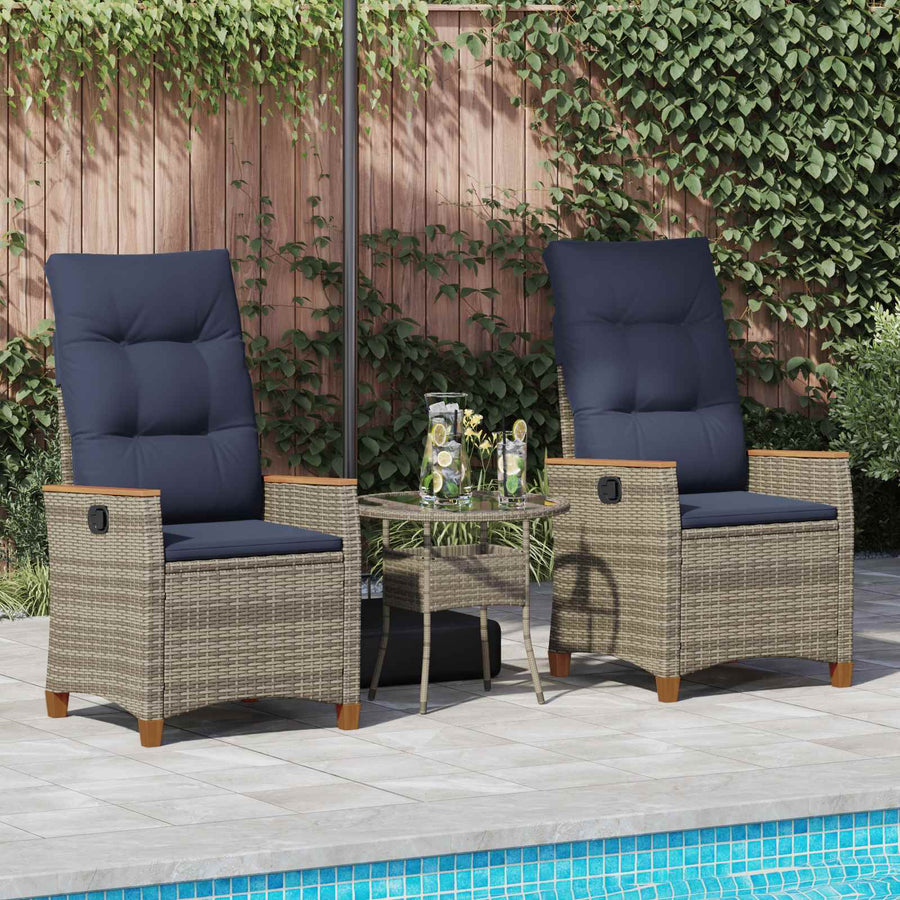 Verstelbare tuinstoel 2 pcs Grijs en Marineblauw poly rattan
