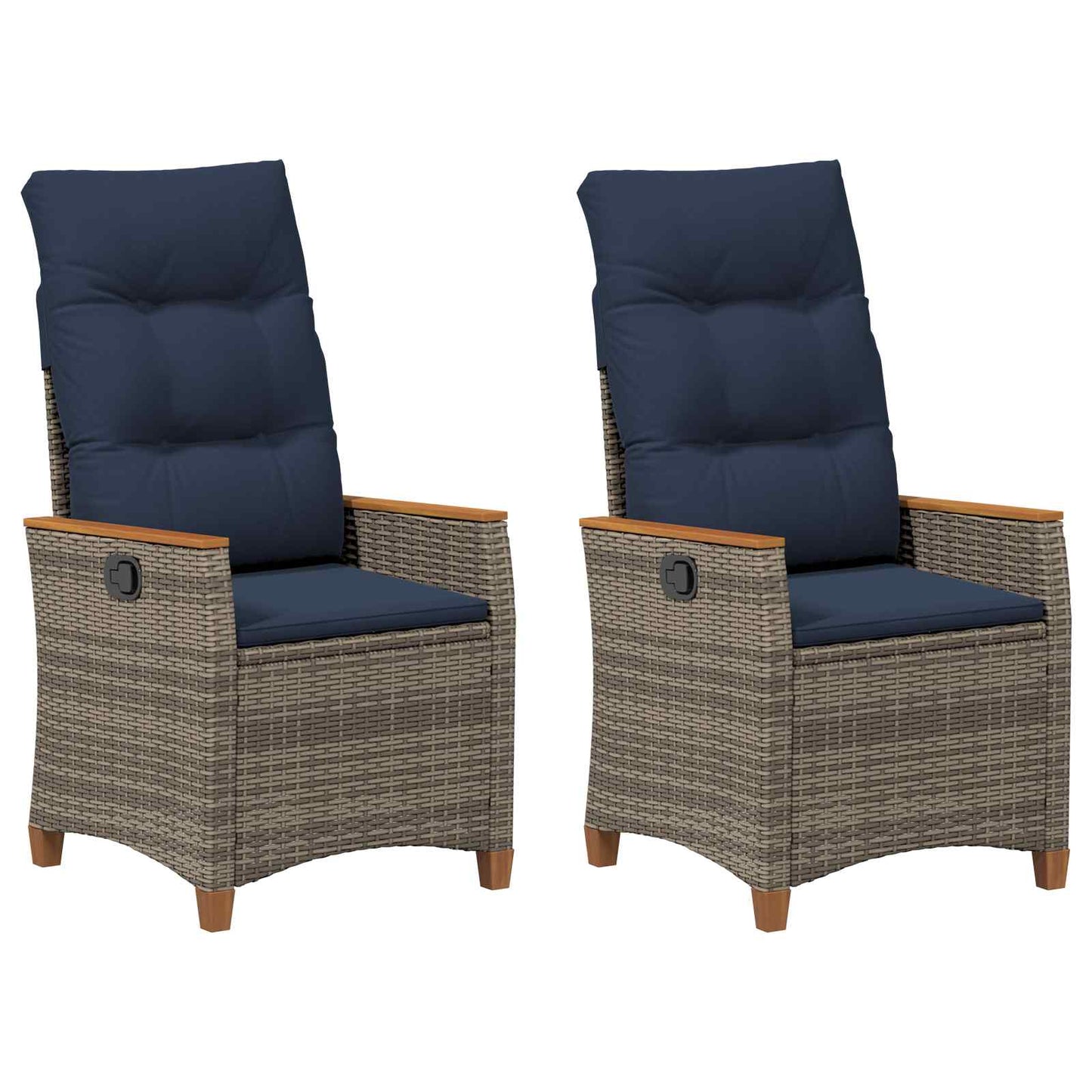 Verstelbare tuinstoel 2 pcs Grijs en Marineblauw poly rattan