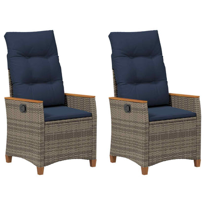 Verstelbare tuinstoel 2 pcs Grijs en Marineblauw poly rattan