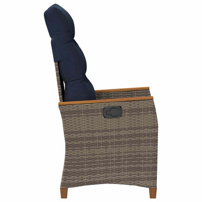 Verstelbare tuinstoel 2 pcs Grijs en Marineblauw poly rattan