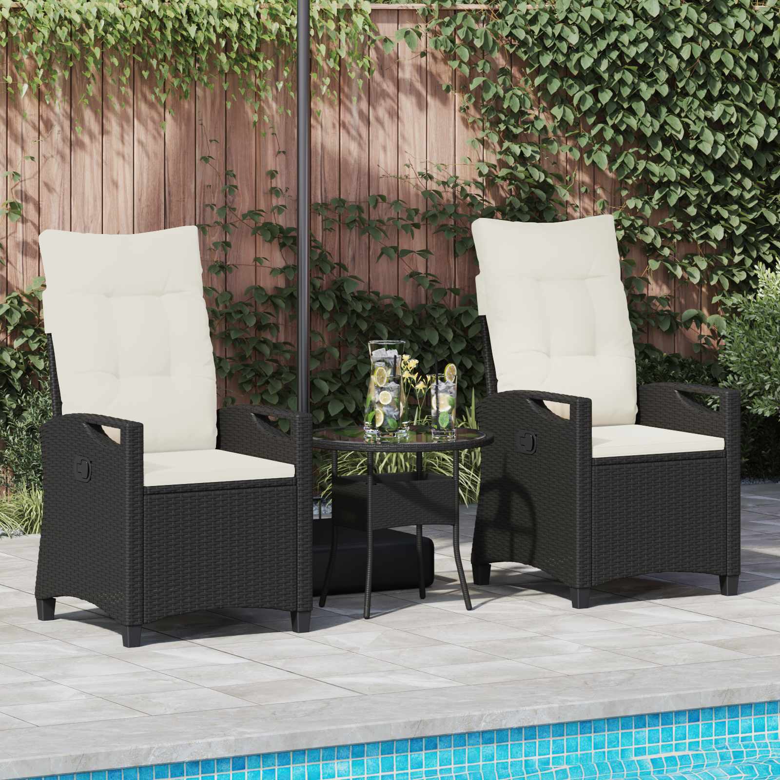 Tuinstoel 2 pcs Zwart en Crème 56 x 60 x 112 cm