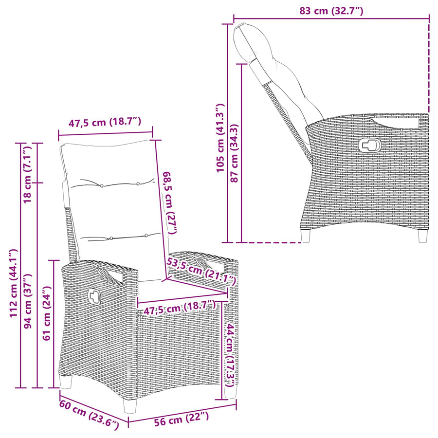 Tuinstoel 2 pcs grijs en marineblauw 56 x 60 x 112 cm