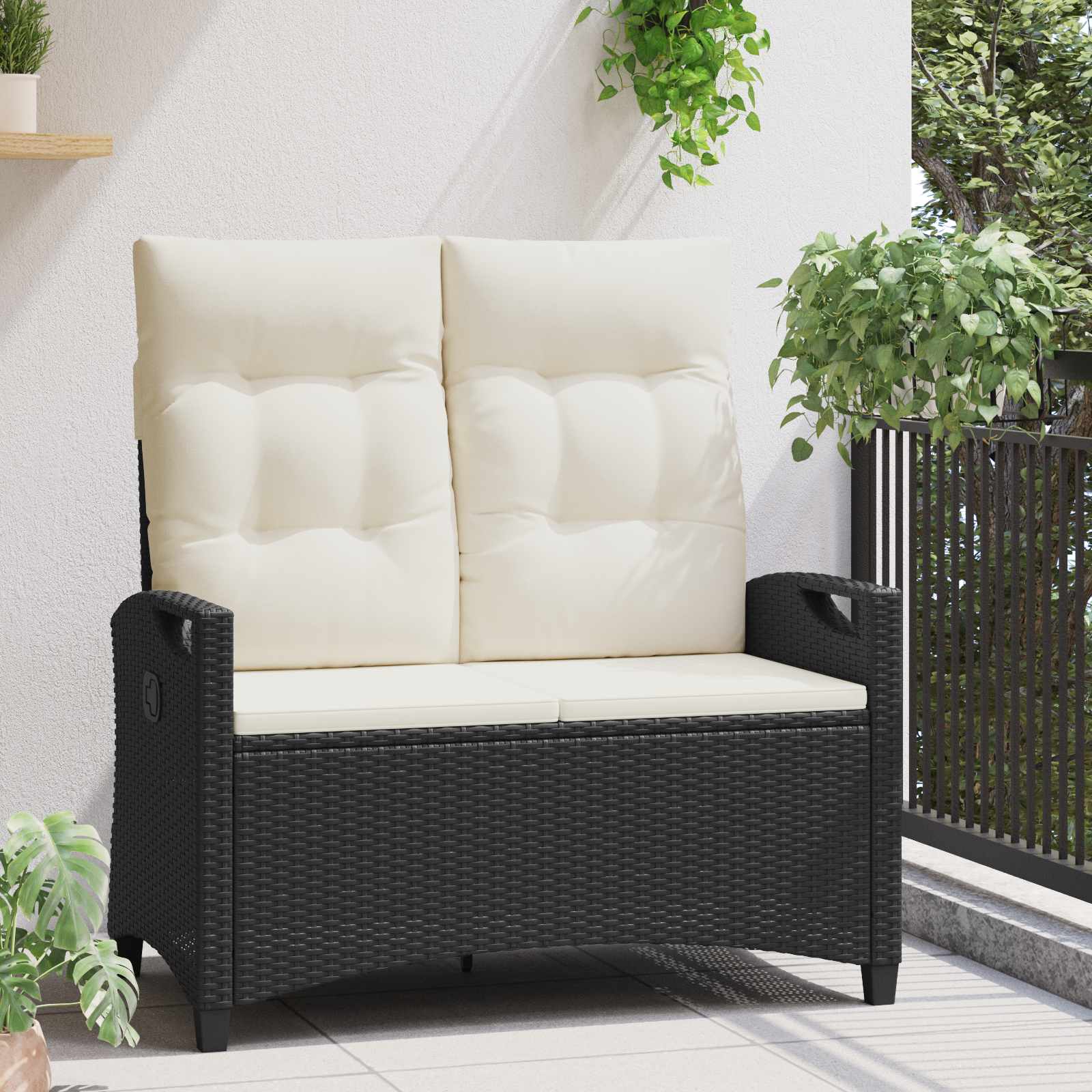 Tuinbank Zwart en Crème 105 x 60 x 112 cm Staal en Polyester
