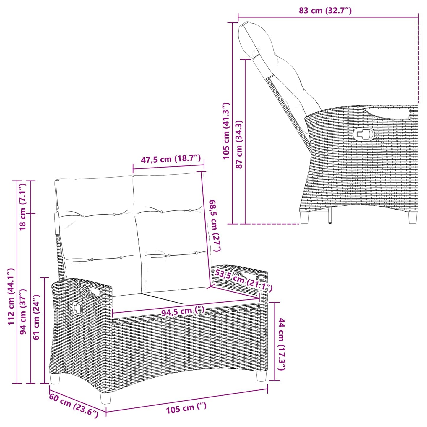 Tuinbank Bruin en Crème 105 x 60 x 112 cm Staal en Polyester
