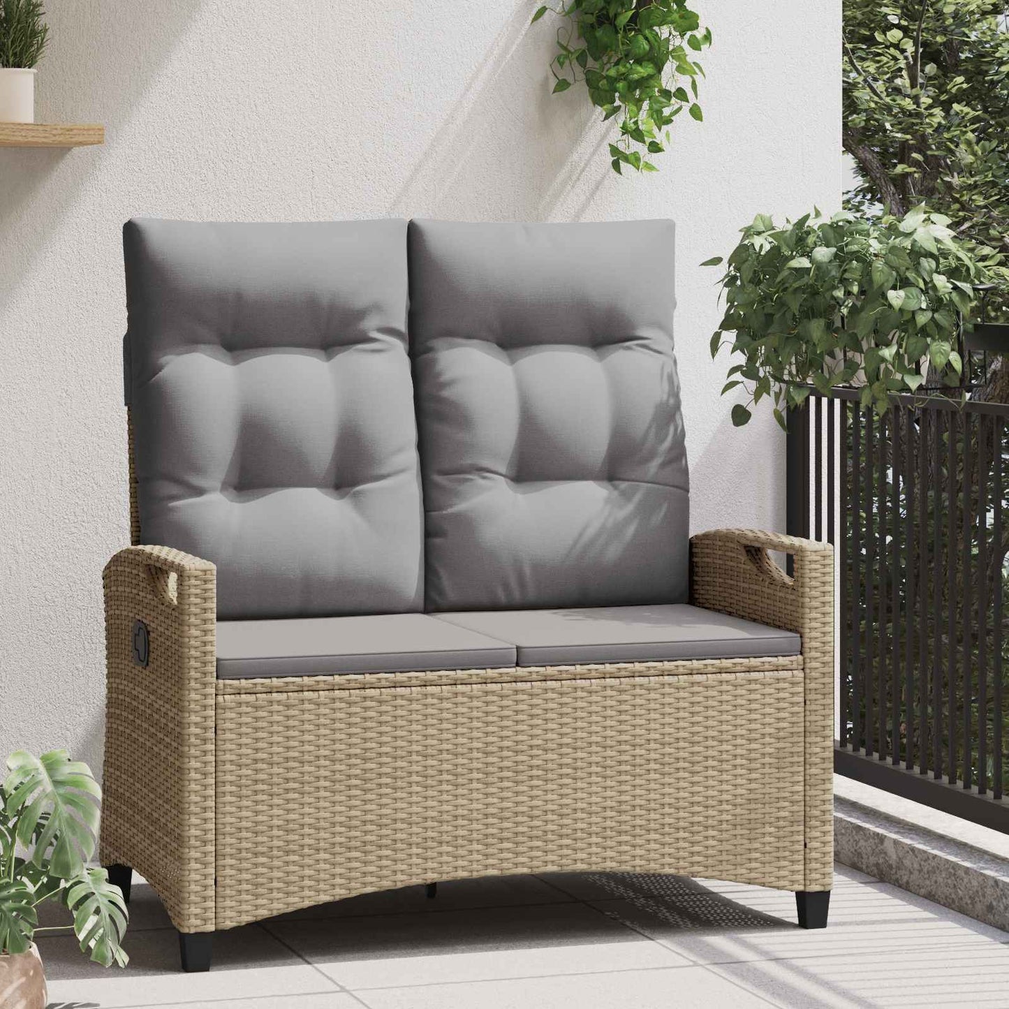 Tuinbank met kussen Beige en Licht Grijs 105 x 60 x 112 cm