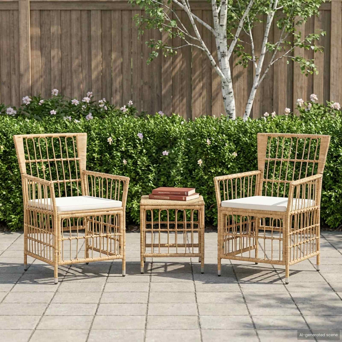 Tuinstoelen 2 st Naturel PE rattan, Staal en Polyester Stof