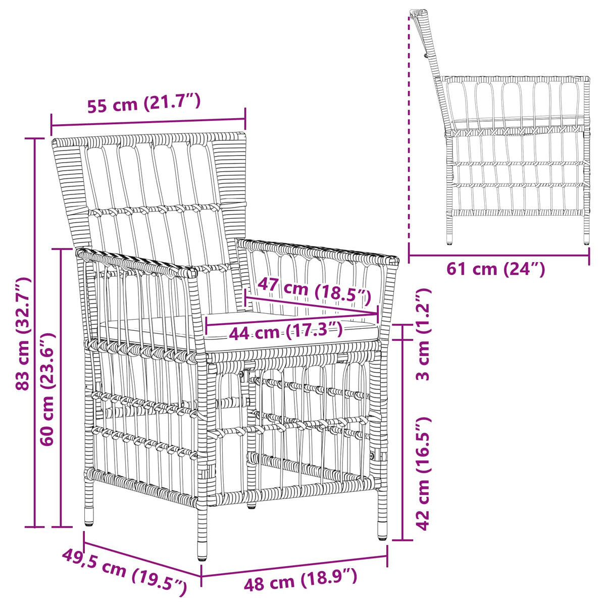 Tuinstoelen 2 st Naturel PE rattan, Staal en Polyester Stof