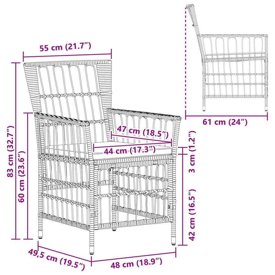 Tuinstoelen 2 st Naturel PE rattan, Staal en Polyester Stof