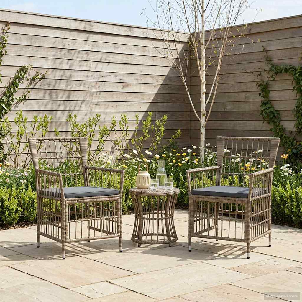 Tuinstoelen 2 st Grijs PE rattan, Staal en Polyester Stof