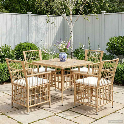 Tuinstoelen 4 st Naturel PE rattan, Staal en Polyester Stof