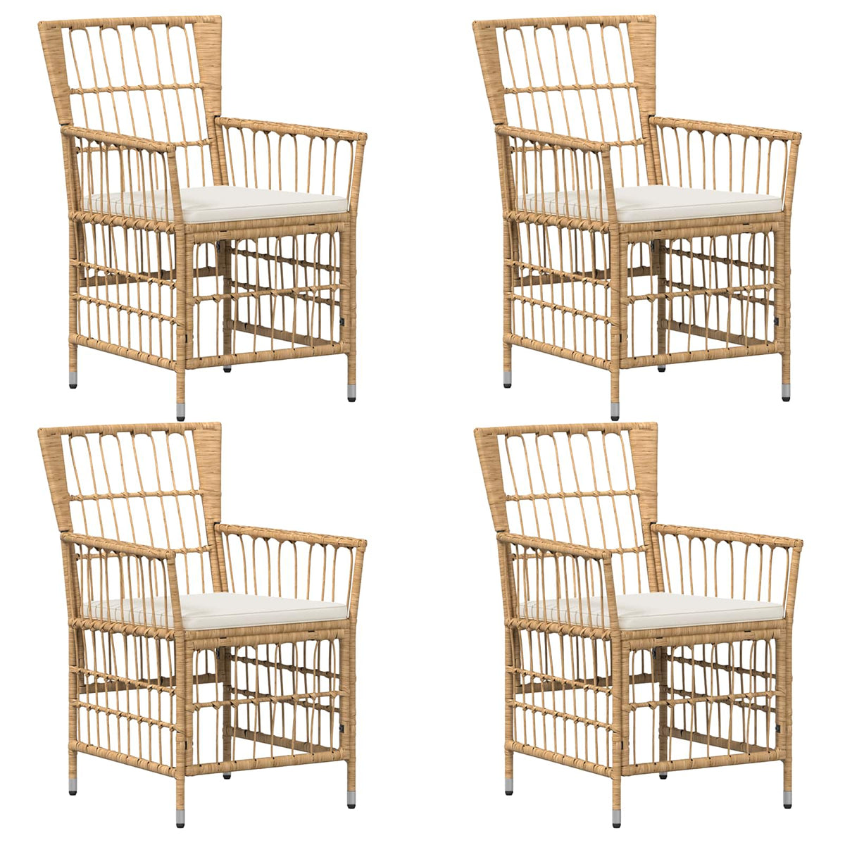 Tuinstoelen 4 st Naturel PE rattan, Staal en Polyester Stof