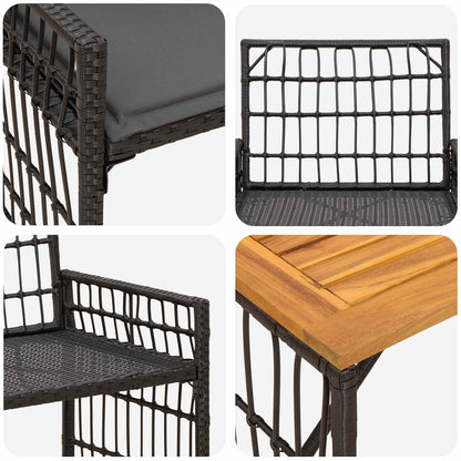 Buitenmeubelset 4 pcs Zwart en Donkergrijs Staal en Poly Rattan