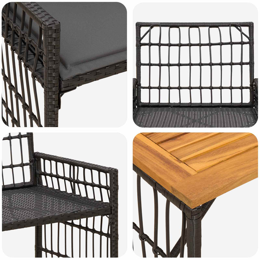 Buitenmeubelset 4 pcs Zwart en Donkergrijs Staal en Poly Rattan