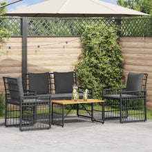 Buitenmeubelset 4 pcs Zwart en Donkergrijs Staal en Poly Rattan